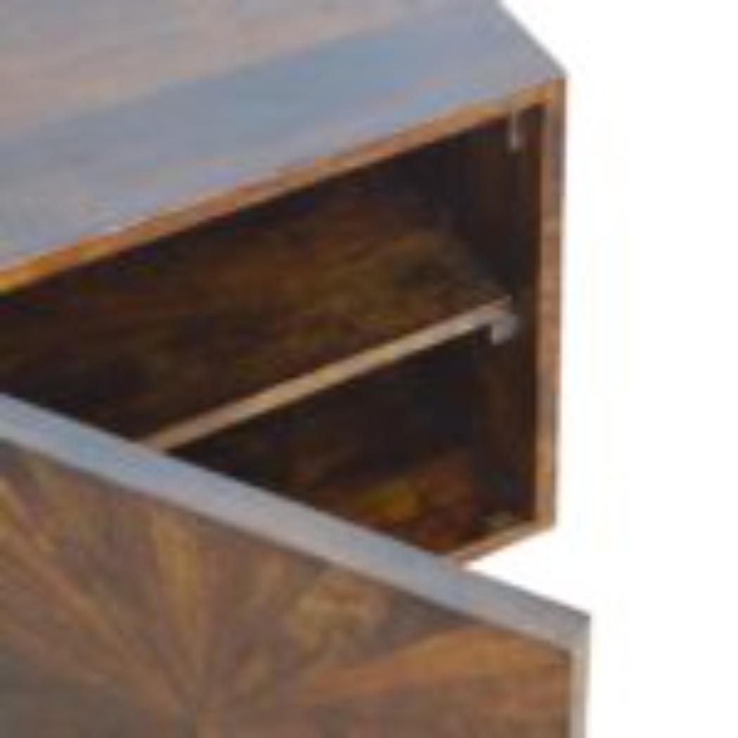 Sunrise Door Bedside Table | Solid Mango Wood | Chestnut Finish | Compact Storage
