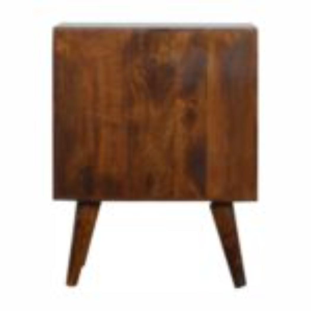 Sunrise Door Bedside Table | Solid Mango Wood | Chestnut Finish | Compact Storage