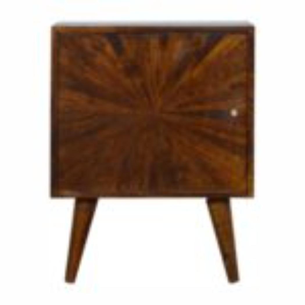 Sunrise Door Bedside Table | Solid Mango Wood | Chestnut Finish | Compact Storage