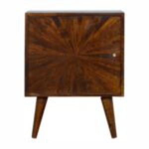 Sunrise Door Bedside Table | Solid Mango Wood | Chestnut Finish | Compact Storage