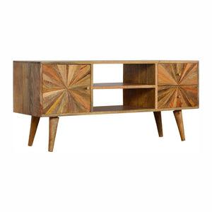 Sunrise Entertainment Unit | Solid Mango Wood | Patterned TV Media Storage