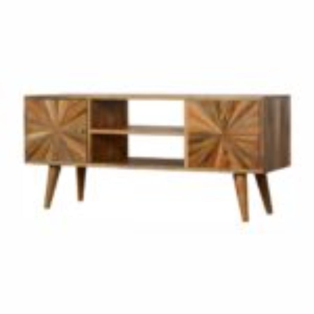 Sunrise Entertainment Unit | Solid Mango Wood | Patterned TV Media Storage