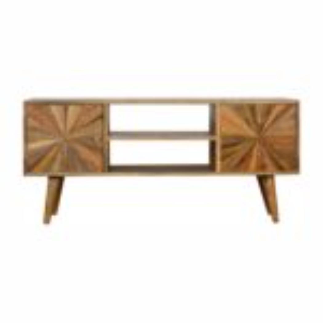 Sunrise Entertainment Unit | Solid Mango Wood | Patterned TV Media Storage