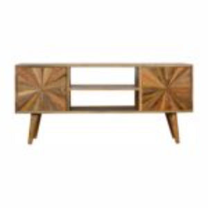 Sunrise Entertainment Unit | Solid Mango Wood | Patterned TV Media Storage