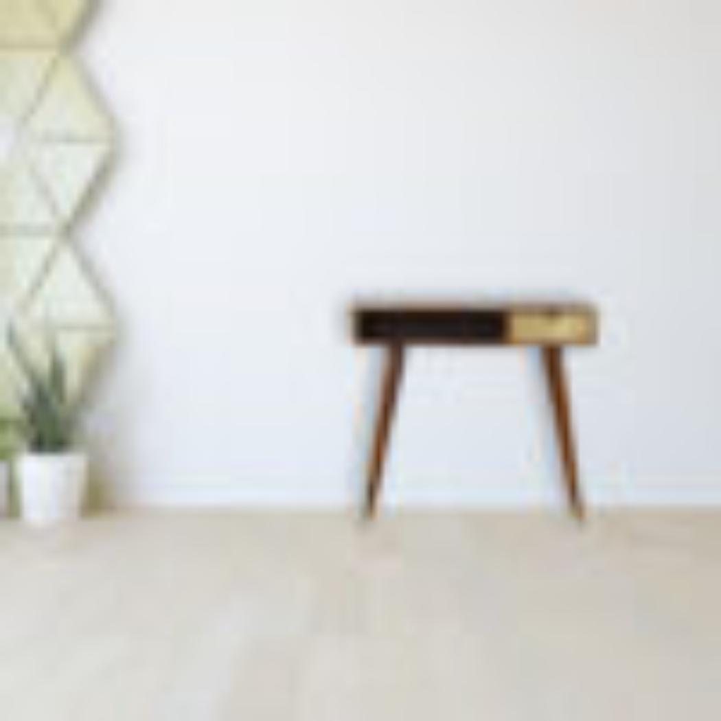 Sunrise Gold Carved Writing Desk | Solid Mango Wood | Chestnut Finish | Home Office Table