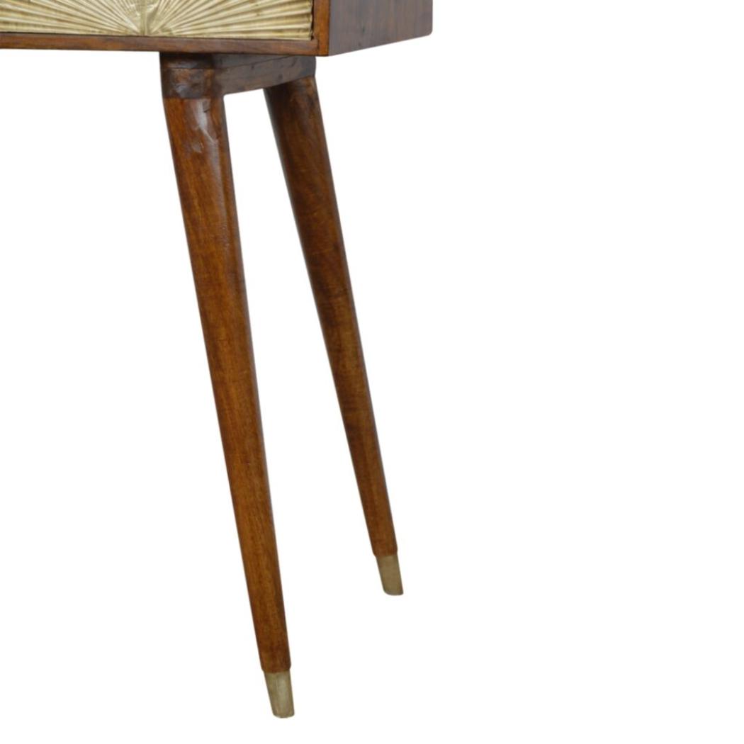 Sunrise Gold Carved Writing Desk | Solid Mango Wood | Chestnut Finish | Home Office Table