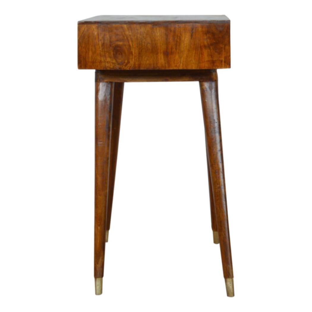 Sunrise Gold Carved Writing Desk | Solid Mango Wood | Chestnut Finish | Home Office Table