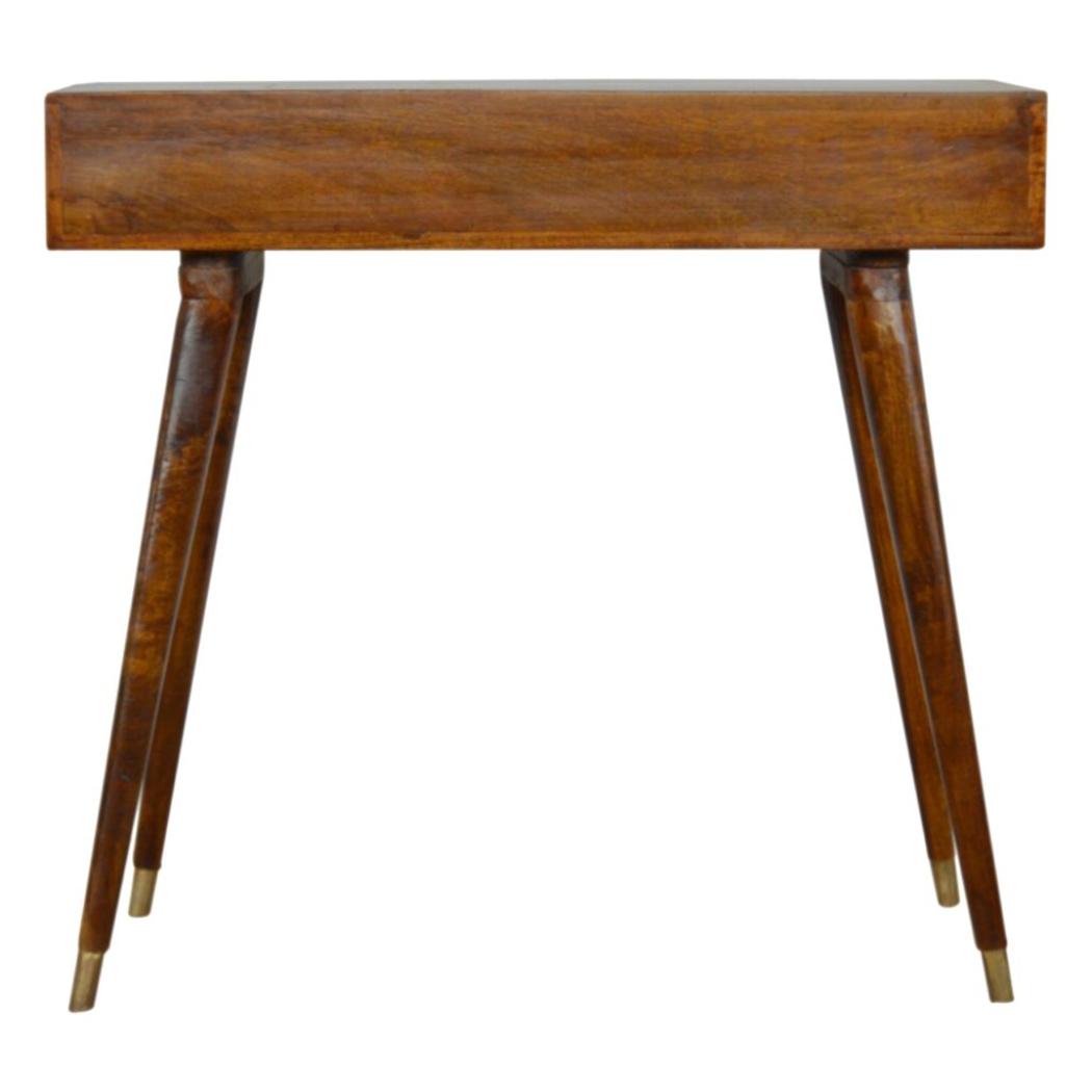 Sunrise Gold Carved Writing Desk | Solid Mango Wood | Chestnut Finish | Home Office Table