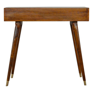 Sunrise Gold Carved Writing Desk | Solid Mango Wood | Chestnut Finish | Home Office Table