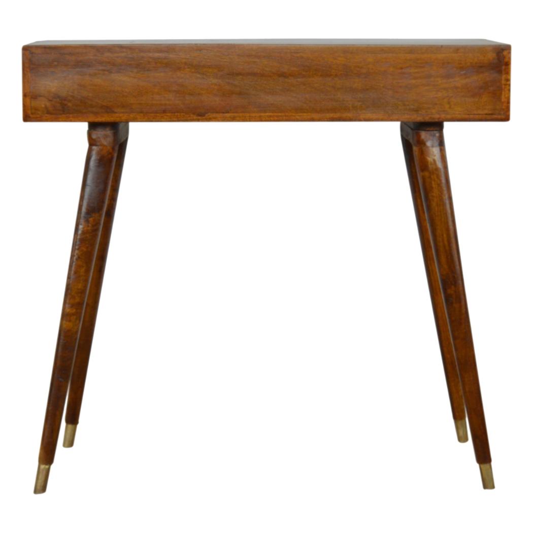 Sunrise Gold Carved Writing Desk | Solid Mango Wood | Chestnut Finish | Home Office Table