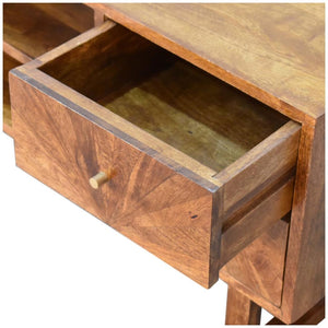Sunrise Media Unit | Solid Mango Wood | Chestnut Finish | Carved Storage
