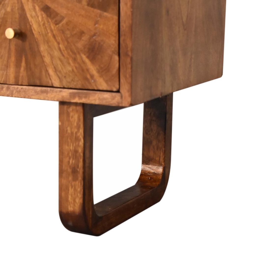 Sunrise Media Unit | Solid Mango Wood | Chestnut Finish | Carved Storage