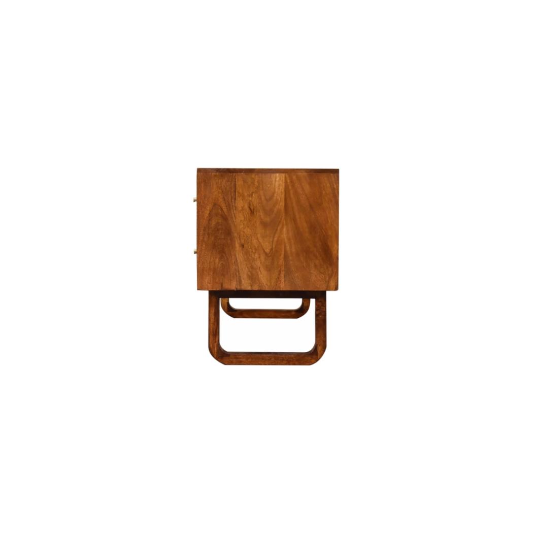 Sunrise Media Unit | Solid Mango Wood | Chestnut Finish | Carved Storage