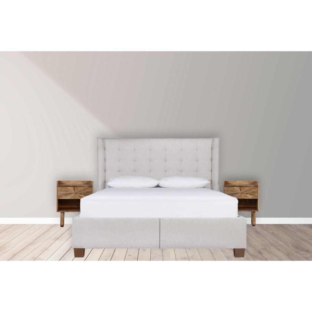 Sunrise Open Bedside Table | Solid Mango Wood | Oak Finish | U-Shape Design