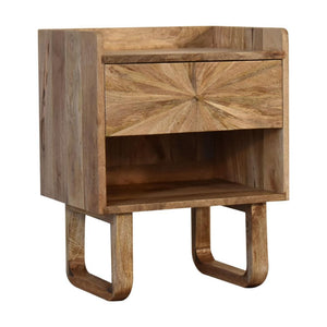 Sunrise Open Bedside Table | Solid Mango Wood | Oak Finish | U-Shape Design
