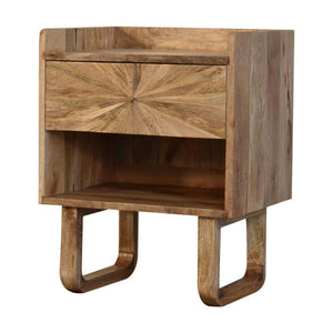 Sunrise Open Bedside Table | Solid Mango Wood | Oak Finish | U-Shape Design