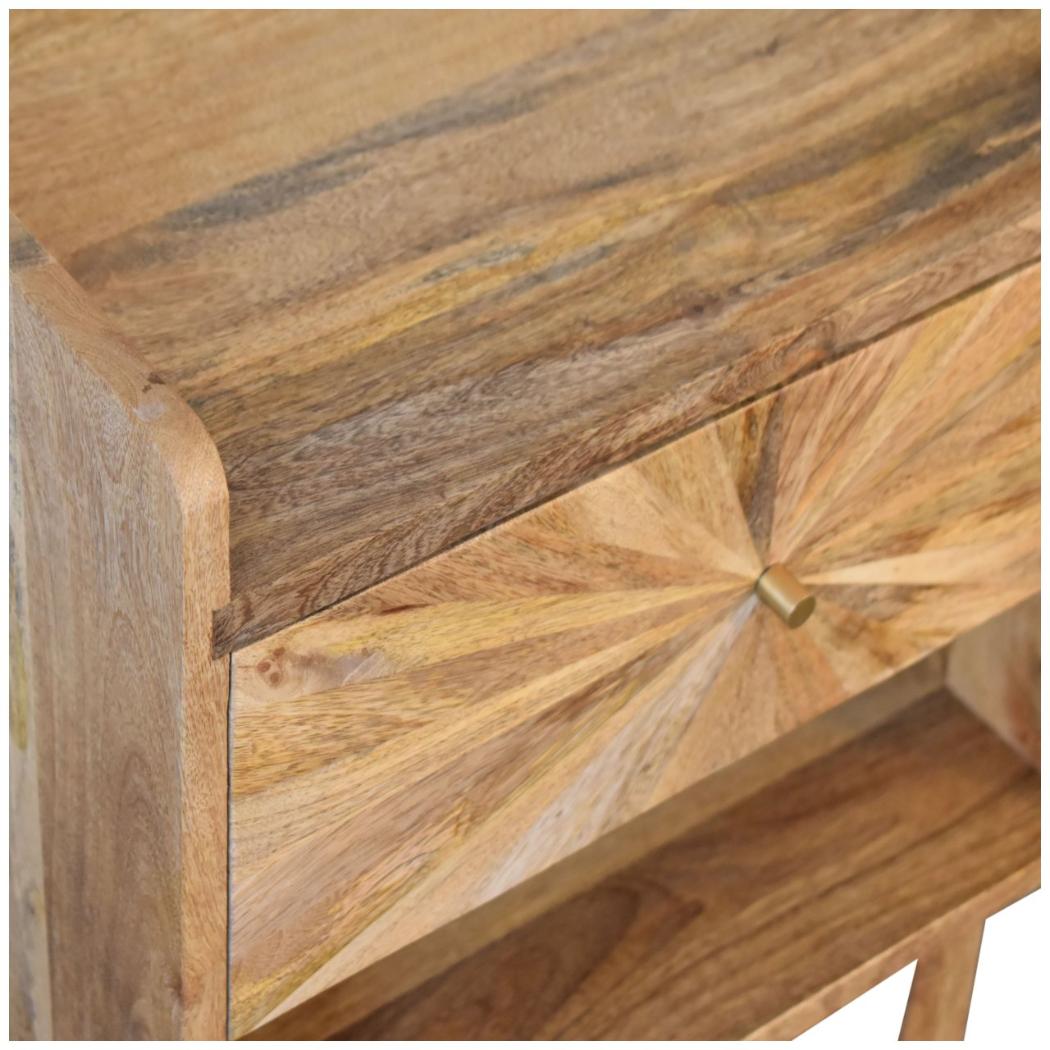 Sunrise Open Bedside Table | Solid Mango Wood | Oak Finish | U-Shape Design