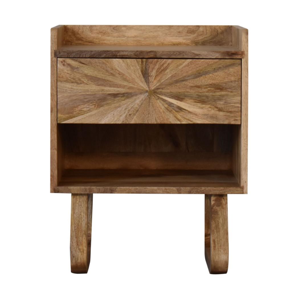 Sunrise Open Bedside Table | Solid Mango Wood | Oak Finish | U-Shape Design