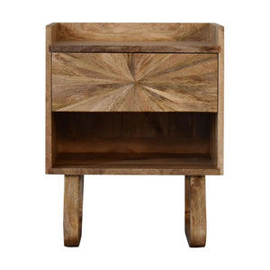 Sunrise Open Bedside Table | Solid Mango Wood | Oak Finish | U-Shape Design