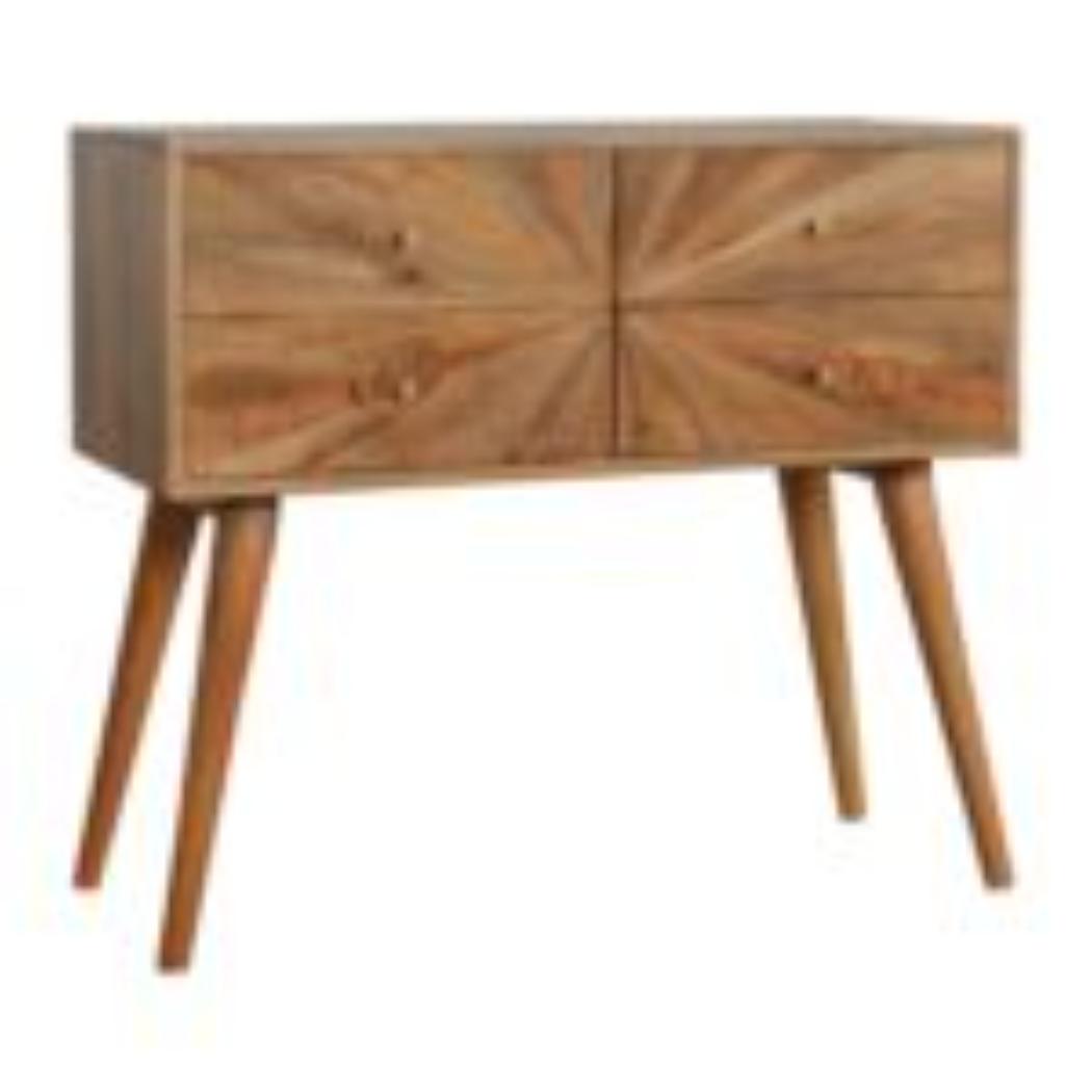 Sunrise Pattern Console Table | Solid Mango Wood | Carved Hallway Furniture