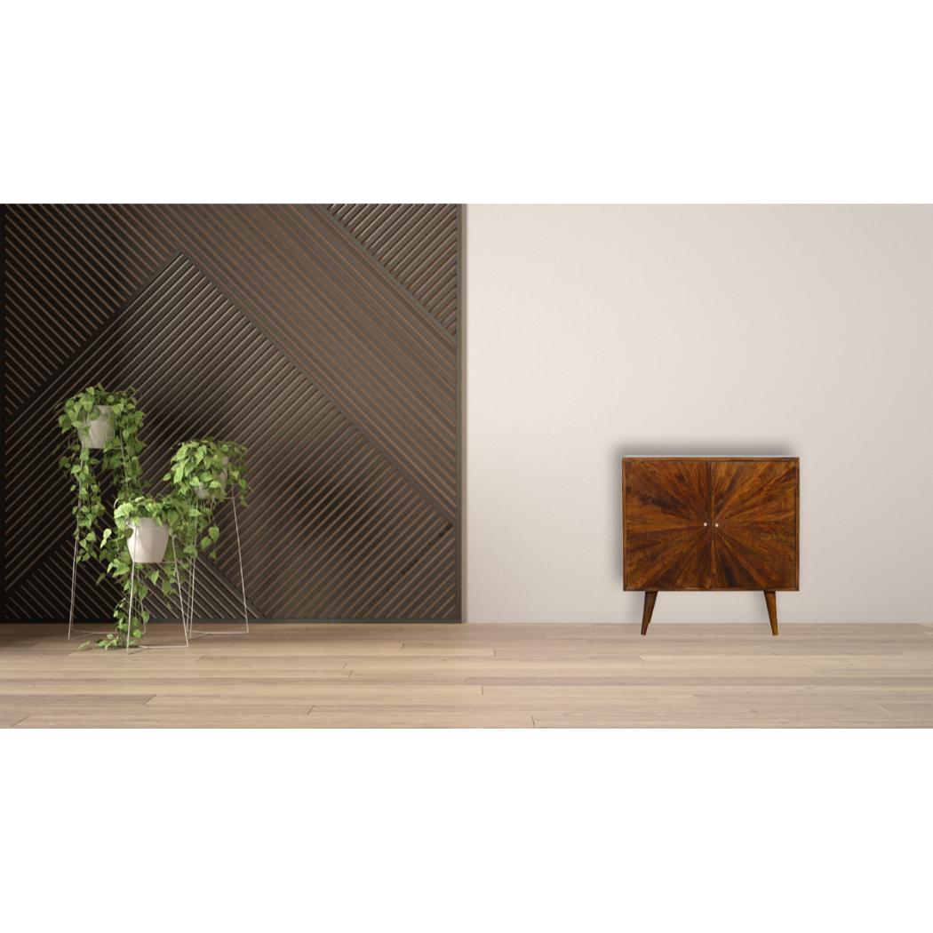 Sunrise Storage Cabinet | Solid Mango Wood | Chestnut Finish | Patterned Design