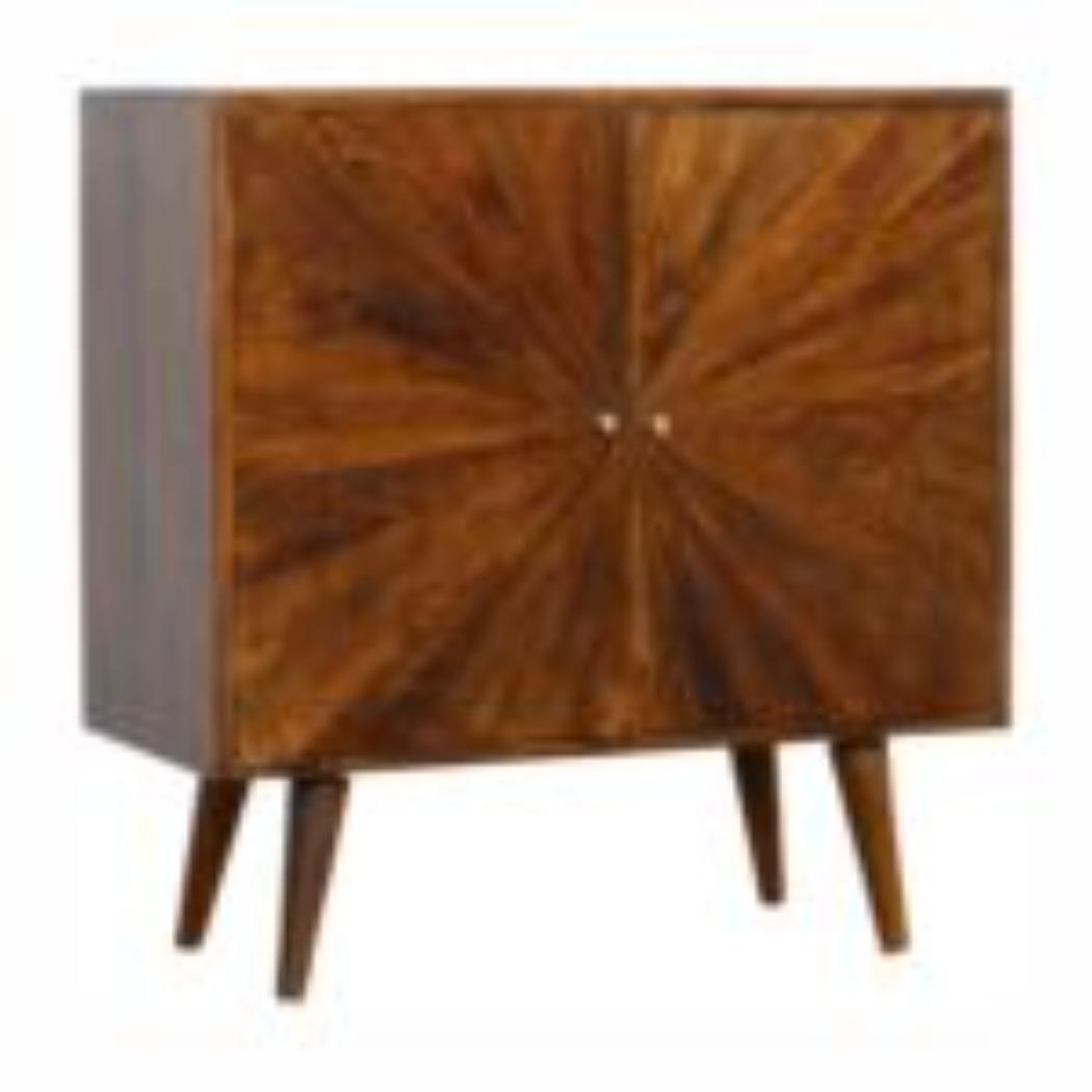 Sunrise Storage Cabinet | Solid Mango Wood | Chestnut Finish | Patterned Design