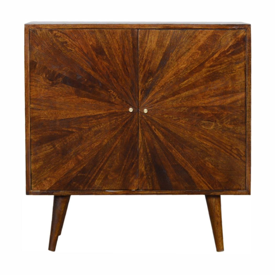 Sunrise Storage Cabinet | Solid Mango Wood | Chestnut Finish | Patterned Design