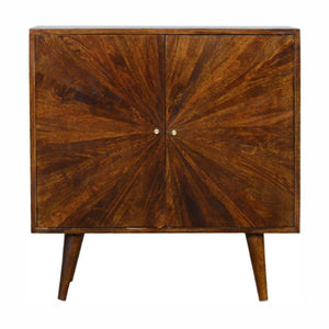 Sunrise Storage Cabinet | Solid Mango Wood | Chestnut Finish | Patterned Design