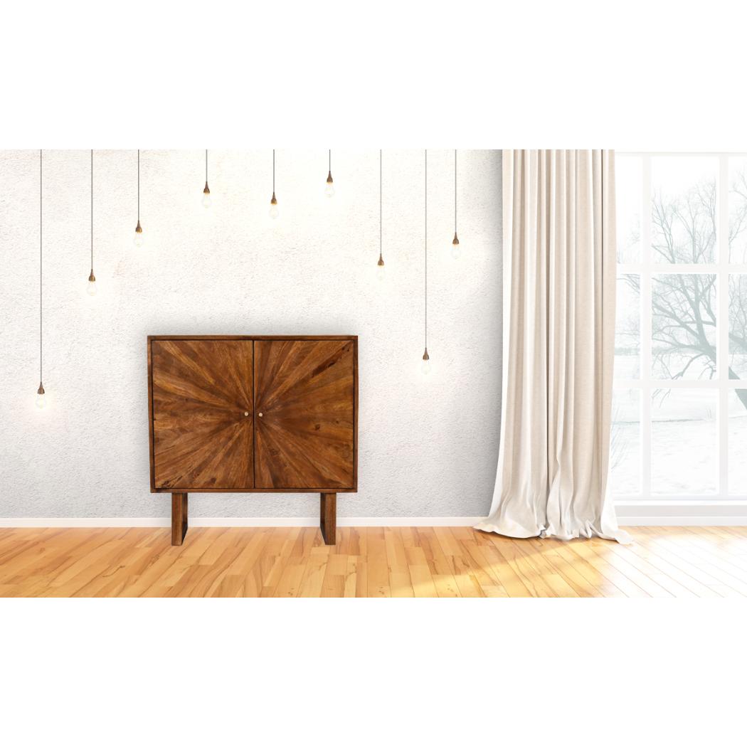Sunrise Storage Cabinet | Solid Mango Wood | Chestnut Finish | U-Shape Design