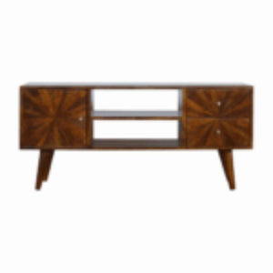 Sunrise TV Stand | Solid Mango Wood | Chestnut Finish | Media Storage Unit