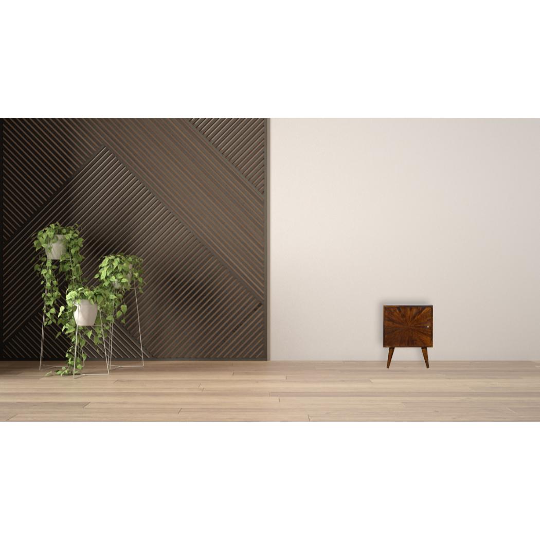 Sunrise Door Bedside Table | Solid Mango Wood | Chestnut Finish | Compact Storage