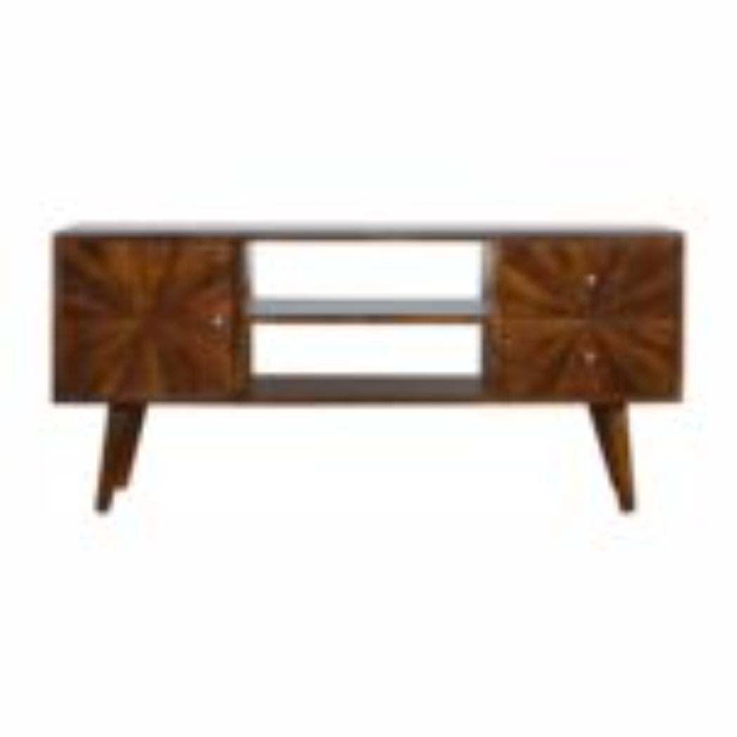 Sunrise TV Stand | Solid Mango Wood | Chestnut Finish | Media Storage Unit
