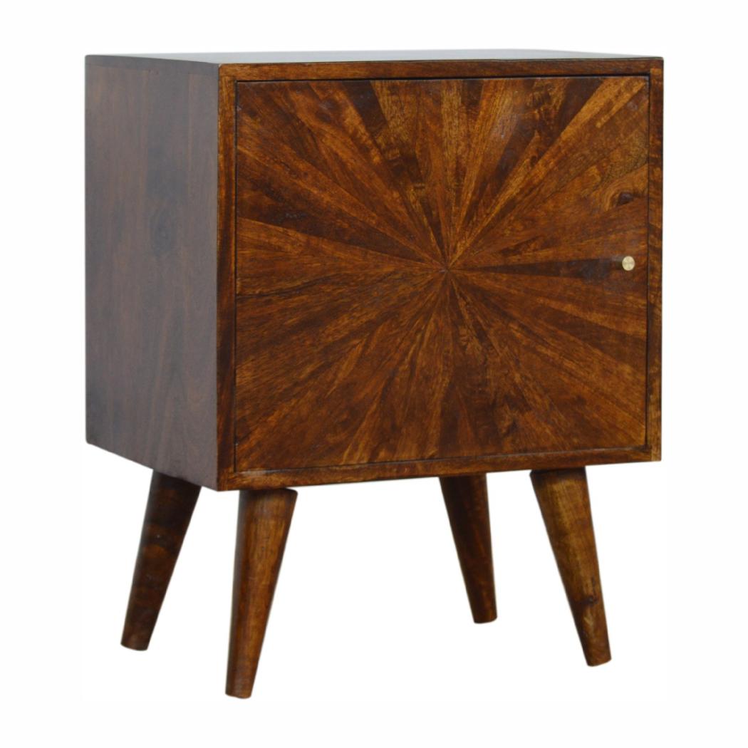 Sunrise Door Bedside Table | Solid Mango Wood | Chestnut Finish | Compact Storage