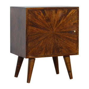 Sunrise Door Bedside Table | Solid Mango Wood | Chestnut Finish | Compact Storage