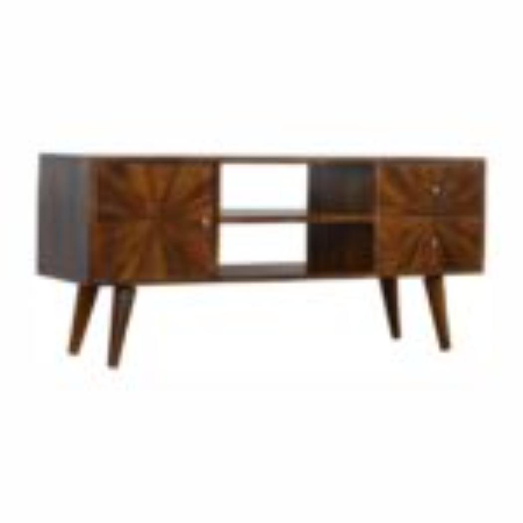 Sunrise TV Stand | Solid Mango Wood | Chestnut Finish | Media Storage Unit