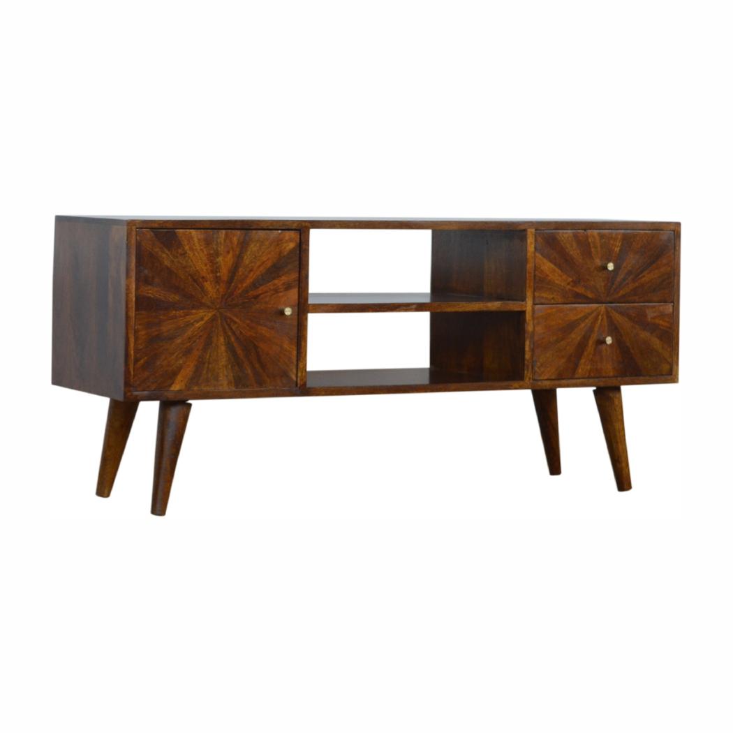 Sunrise TV Stand | Solid Mango Wood | Chestnut Finish | Media Storage Unit