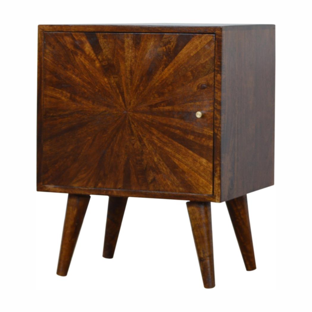 Sunrise Door Bedside Table | Solid Mango Wood | Chestnut Finish | Compact Storage