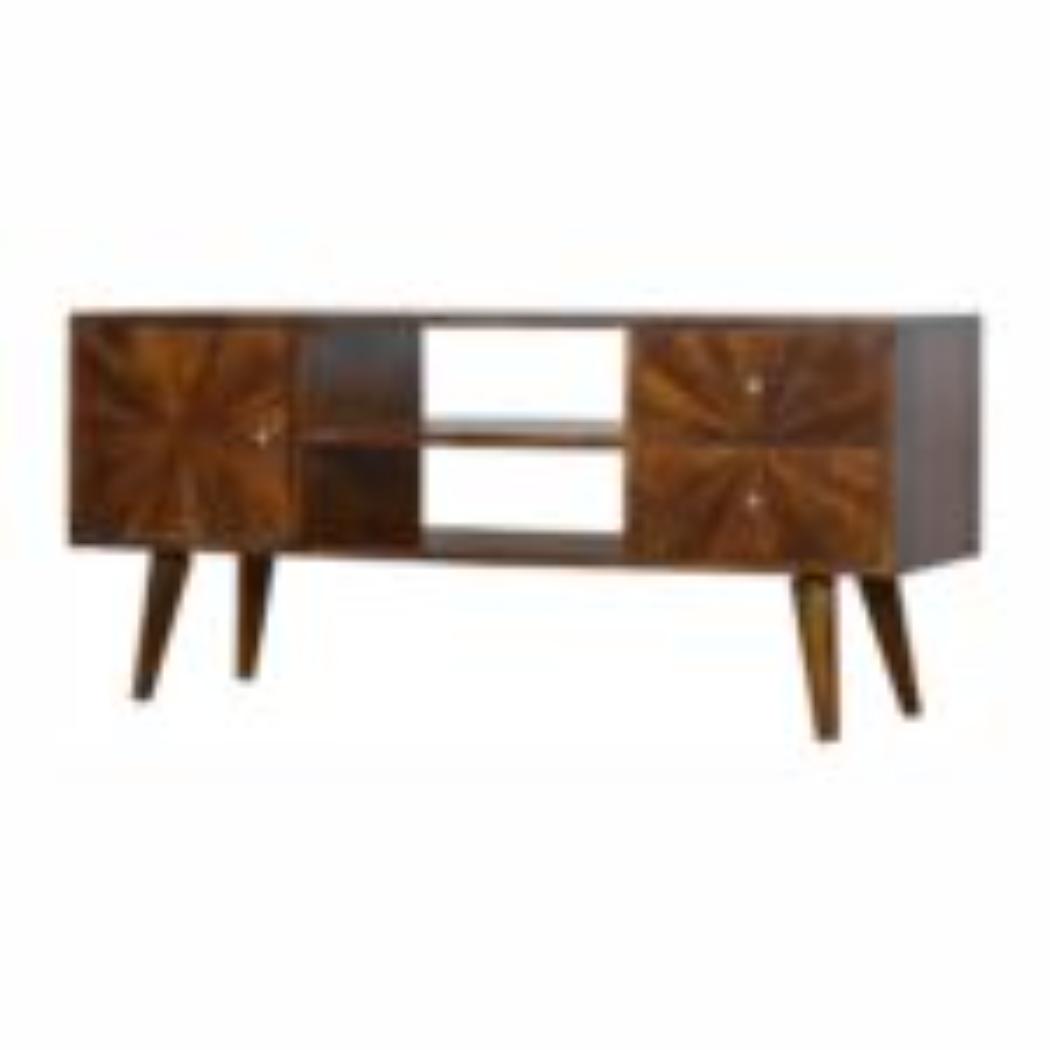 Sunrise TV Stand | Solid Mango Wood | Chestnut Finish | Media Storage Unit
