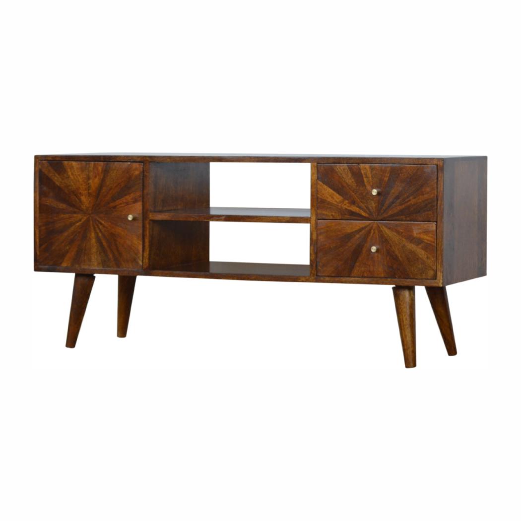 Sunrise TV Stand | Solid Mango Wood | Chestnut Finish | Media Storage Unit