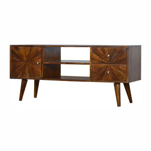 Sunrise TV Stand | Solid Mango Wood | Chestnut Finish | Media Storage Unit