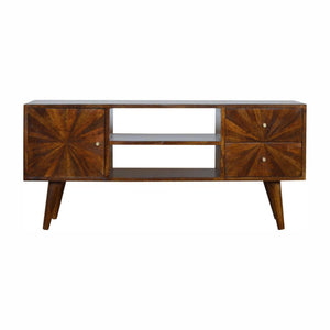 Sunrise TV Stand | Solid Mango Wood | Chestnut Finish | Media Storage Unit