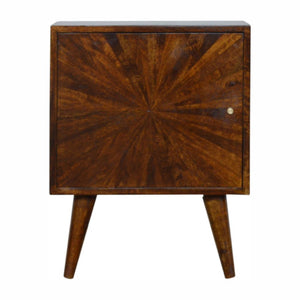 Sunrise Door Bedside Table | Solid Mango Wood | Chestnut Finish | Compact Storage