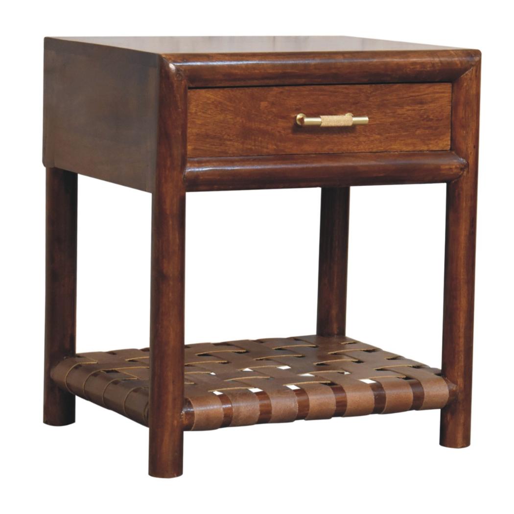 T-Bar Bedside Table | Chestnut Finish | Sculptural Storage