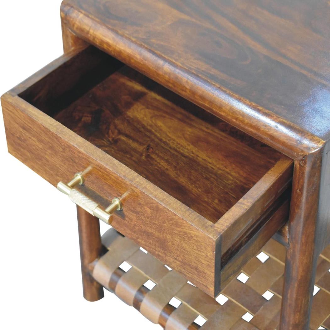T-Bar Bedside Table | Chestnut Finish | Sculptural Storage