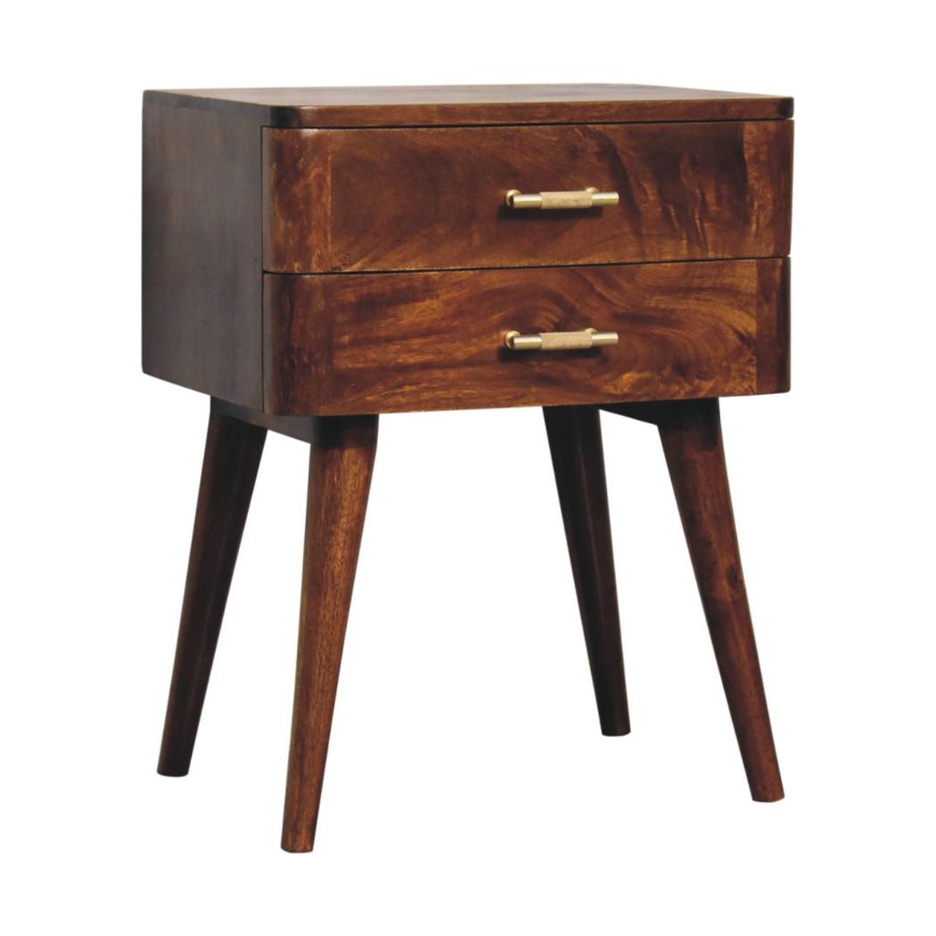 T-Bar Ridged Bedside Table | Chestnut Finish | Textured Front