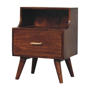 T-Bar Raised-Back Bedside Table | Sculptural Detail | Compact Storage
