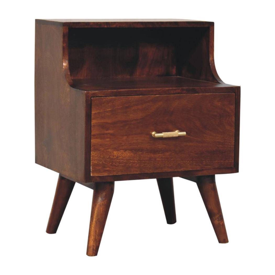 T-Bar Raised-Back Bedside Table | Sculptural Detail | Compact Storage