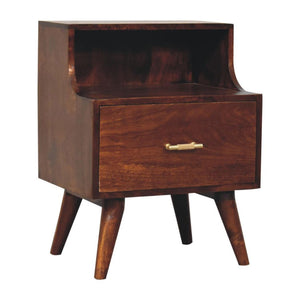 T-Bar Raised-Back Bedside Table | Sculptural Detail | Compact Storage
