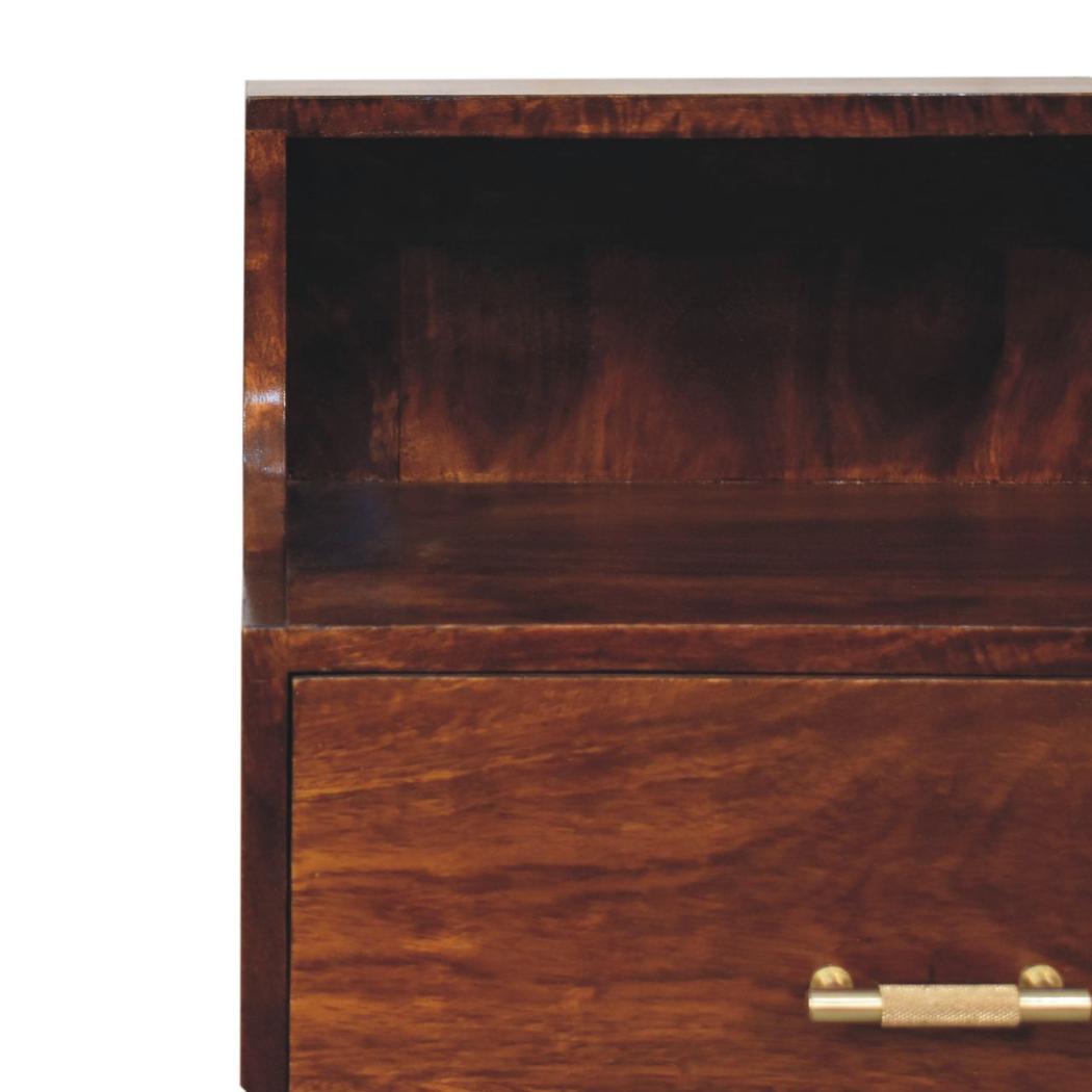 T-Bar Raised-Back Bedside Table | Sculptural Detail | Compact Storage