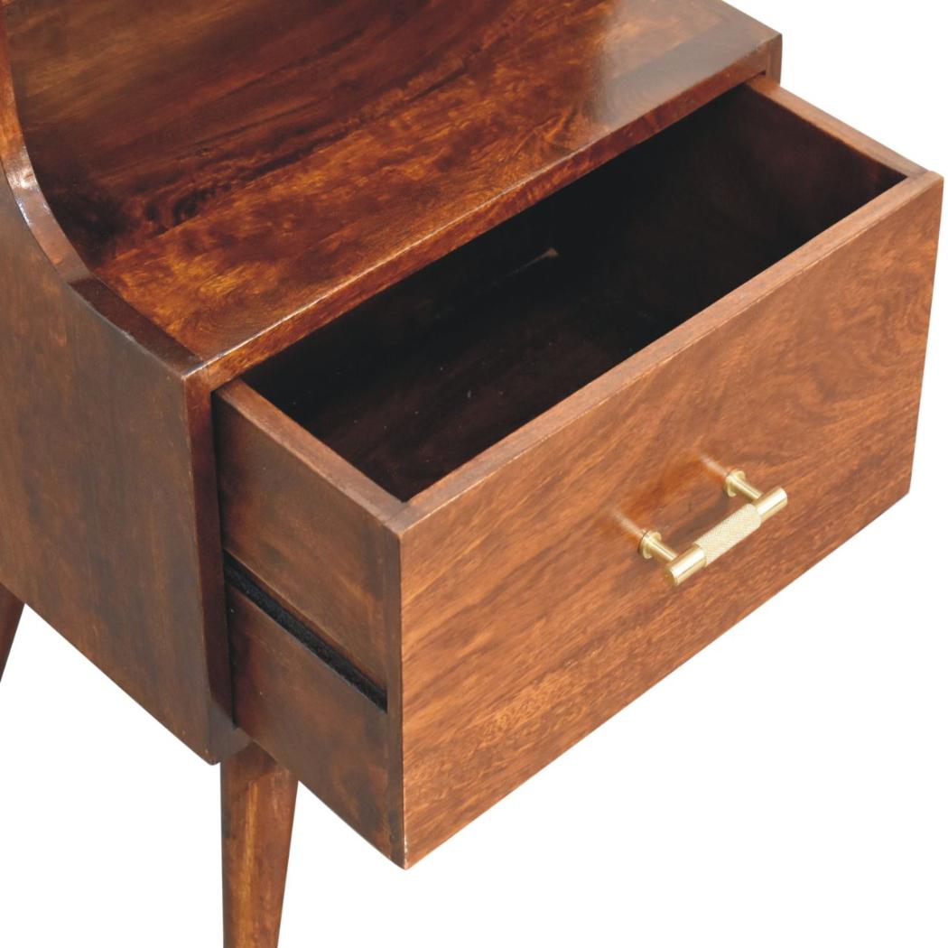 T-Bar Raised-Back Bedside Table | Sculptural Detail | Compact Storage